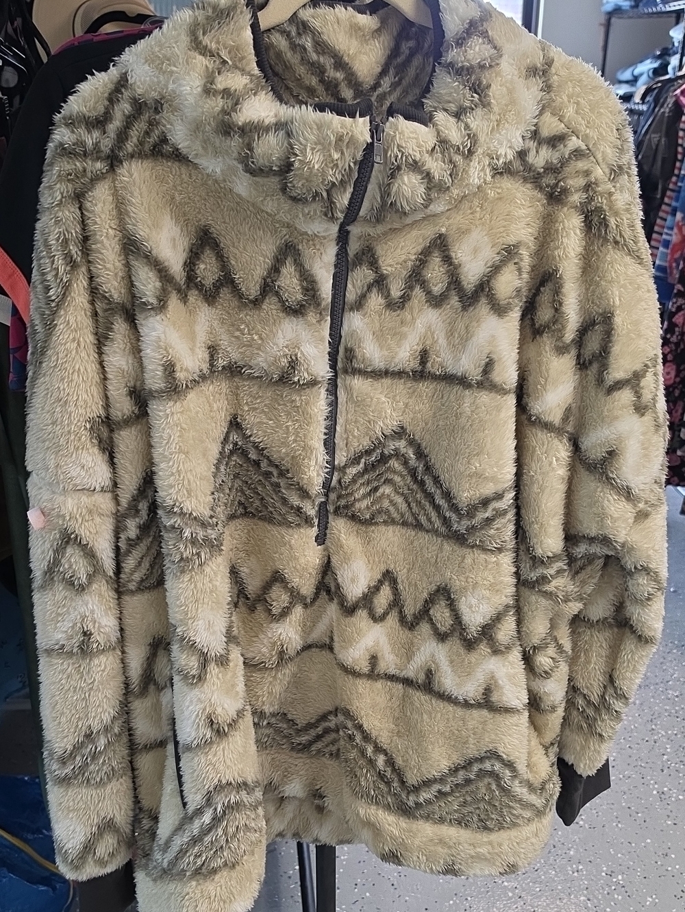 LuLaRoe Cream and Gray Fuzzy Half-Zip Pullover